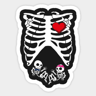 Spooky Skeleton Costume Pregnant Mommy of Boy & Girl Sticker